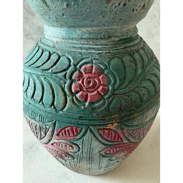 Handmade Sgraffito Pottery Vase With Butterfly and Floral Design For Sale In Austin - Image 6 of 9