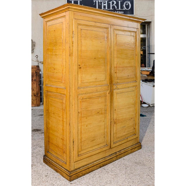 Antique Rustic Two-Door Wardrobe in Yellow Lacquered Fir Wood, Italy, 1800s For Sale - Image 4 of 18