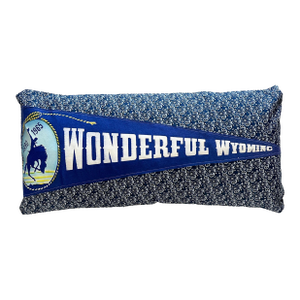 Wyoming Vintage 1960's Pennant on New Woven Blue Paisley Large Throw Pillow