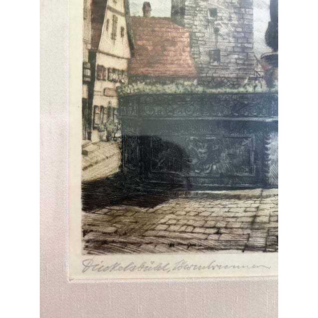Pair of Signed Mid-Century Hand-Colored German Etchings of Rothenburg Ob Der Tauber | Ernst Geissendörfer & Albert Wiese For Sale - Image 10 of 12