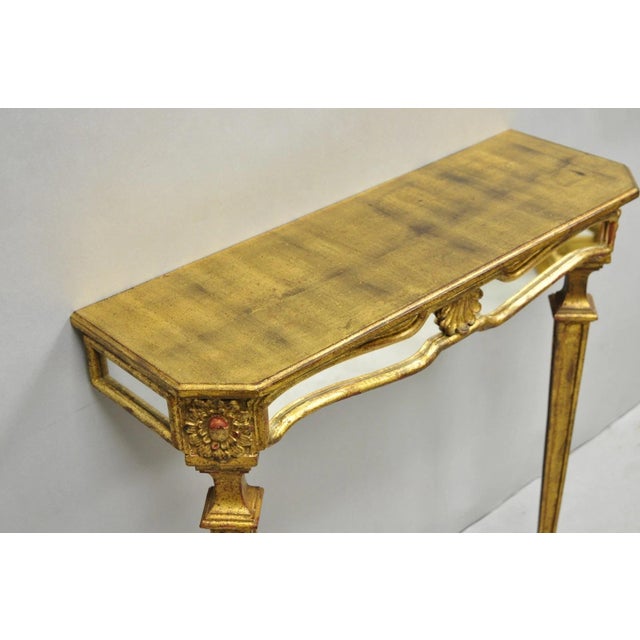 Mid 20th Century Vintage Italian Venetian Hollywood Regency Gold Gilt Small Wall Console Table For Sale - Image 5 of 18