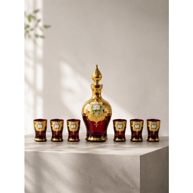 Elegant vintage liquor service composed of 7 pieces an emblematic expression of the prestigious glassmaking tradition of...