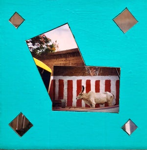 Kim MacConnel, Chindambaram Temple, Mixed Media Photo Collage on Cardboard, 1992