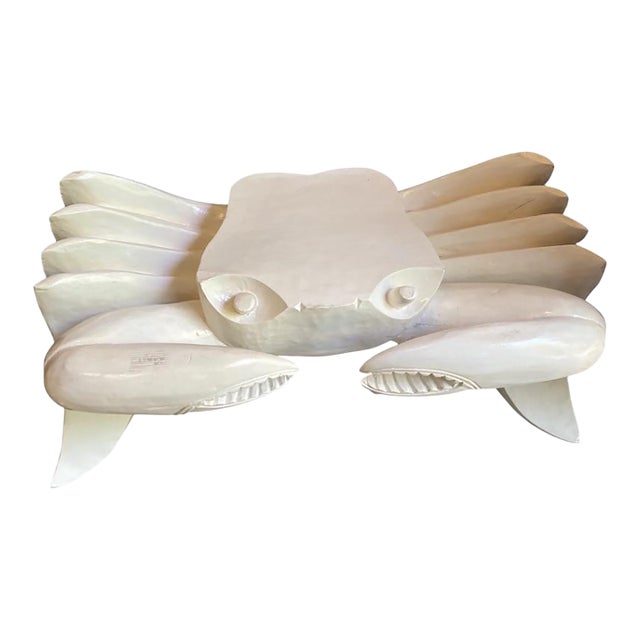 1970s White Wooden Carved Vintage Crab Style Coffee Table Base For Sale