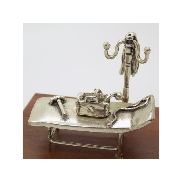 Vintage Italian Silver Doctors Cabinet Scene on Wooden Base attributed to Sacchetti, 1970s For Sale - Image 9 of 13