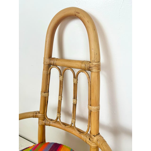 Wood Vintage Tall Back Rattan Arm Chairs- A Pair For Sale - Image 7 of 12