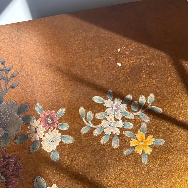 1990s 1990s Louis XV-style Hand Painted Gold Lea-Leaf and Floral Bombe Commode,with Cabriole Legs & a Scalloped Apron For Sale - Image 5 of 8