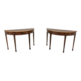 Pair Trosby English Inlaid Mahogany Console Tables For Sale