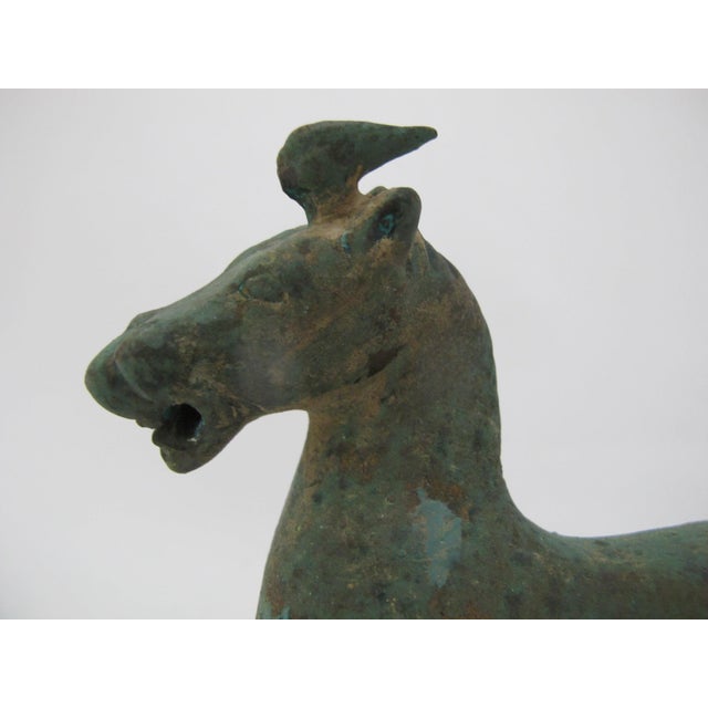 Wood Chinese Bronze Flying Horse of Gansu Han Dynasty Style Figurine Sculpture For Sale - Image 7 of 12