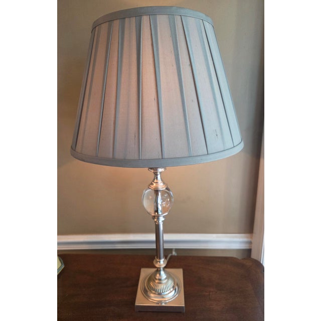 Elegant crystal ball table lamp from Restoration Hardware. Polished nickel with solid crystal orb, original bell shade and...