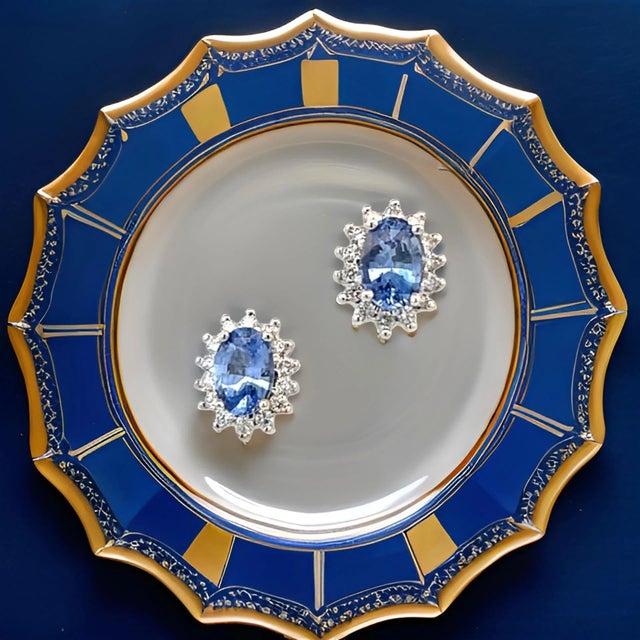 Natural Sapphire Diamond Earrings 14k White Gold 1.68 TCW Certified For Sale - Image 4 of 15