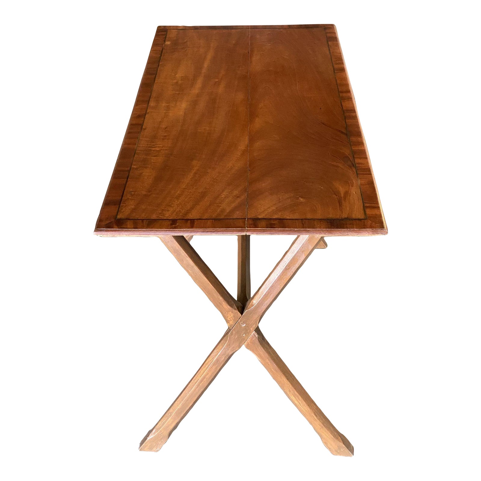 Art Deco Walnut "X" Base Console Table W/ Inlay Top Chairish