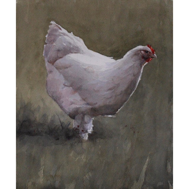 Packed With Personality by Mo Myra | Watercolor on Paper of a white chicken For Sale