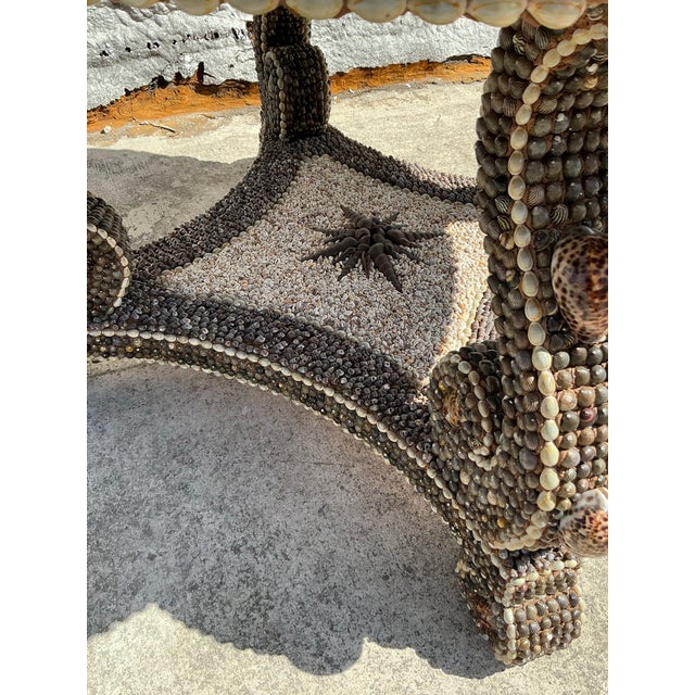 Vintage Coastal Shell Encrusted Center Hall Table For Sale In West Palm - Image 6 of 12