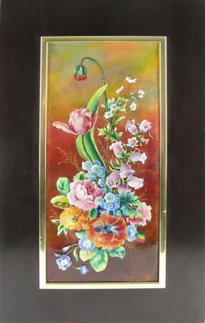 Camille Faure Limoges Framed Floral Enamel Wall-Mounted Plaque