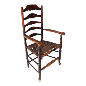 English Georgian Oak Woven Seat Ladderback Armchair