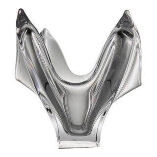 French Crystal Bowl, Cofrac Art Verrier Mid-Century | Hand-Blown Glass Catchall, 11 Inch Centerpiece For Sale