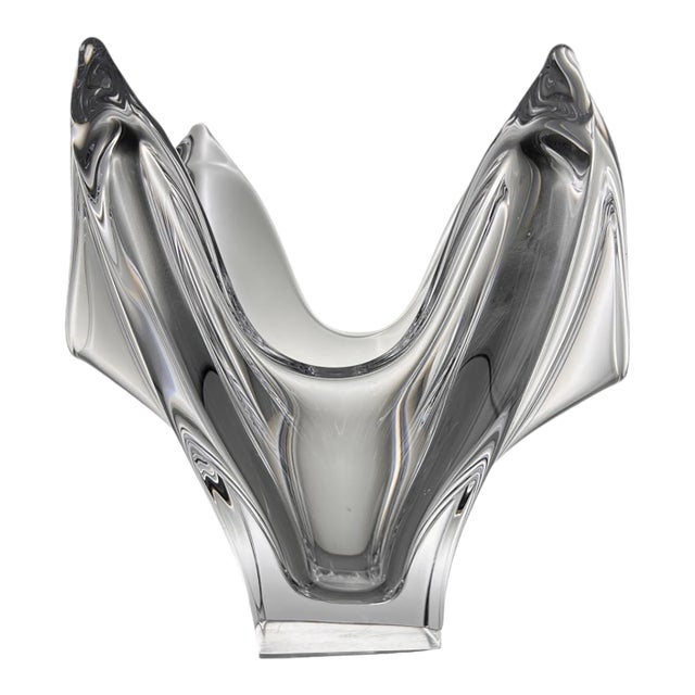 French Crystal Bowl, Cofrac Art Verrier Mid-Century | Hand-Blown Glass Catchall, 11 Inch Centerpiece For Sale