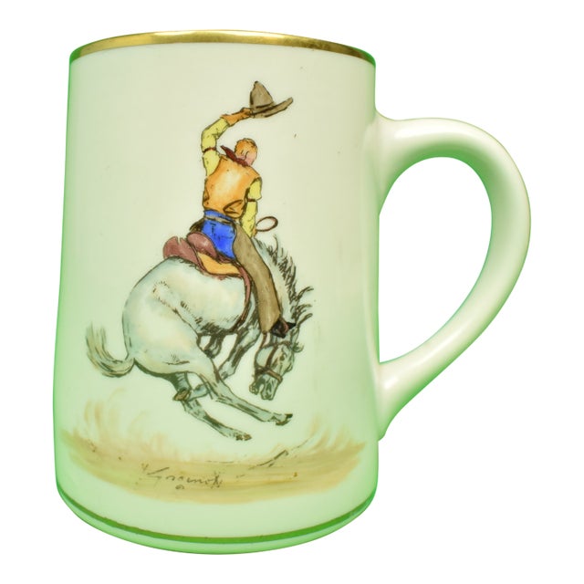 Abercrombie & Fitch Porcelain Mug W/ Rodeo Bronco Buster by Cyril Gorainoff For Sale