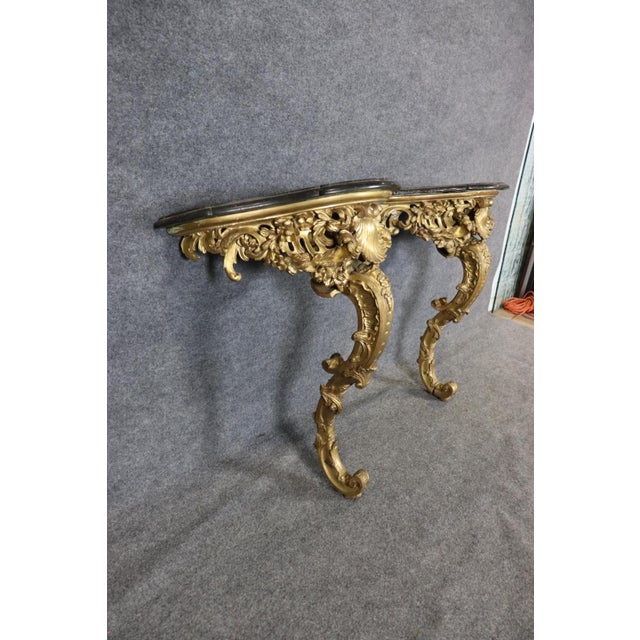 Pair of 18th Century French Rococo Louis XV Carved Gilt Wood Marble Top Consoles For Sale In Philadelphia - Image 6 of 9