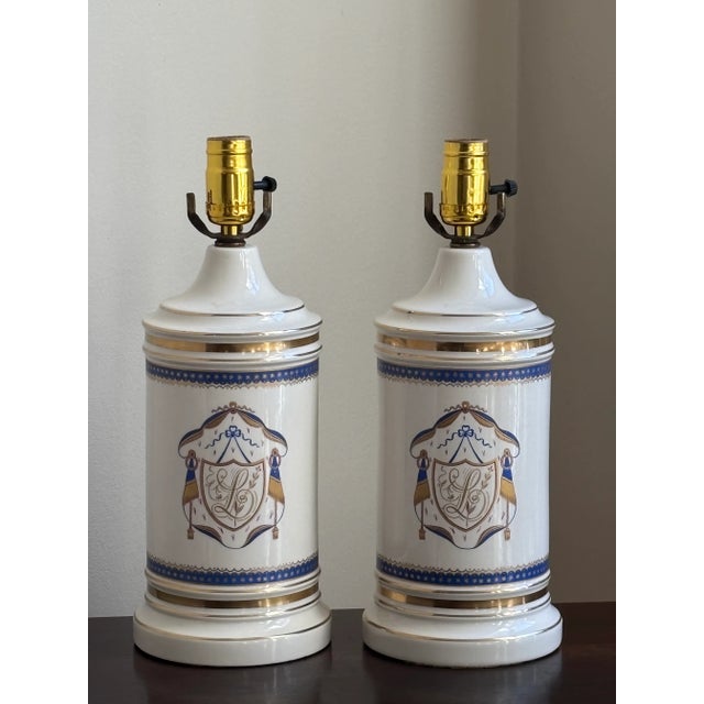 Mid-20th Century Armorial Porcelain Apothecary Lamps — A Pair For Sale - Image 16 of 18