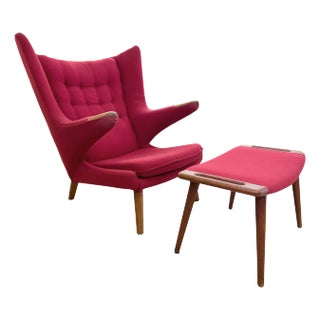 1960s Hans J. Wegner Ap-19 Papa Bear Chair With Ap-29 Footstool For Sale