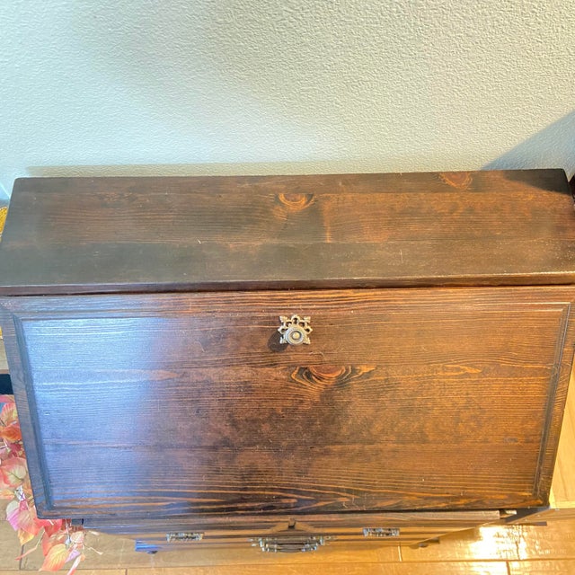Brown Vintage Secretary Three Drawer Desk For Sale - Image 8 of 9