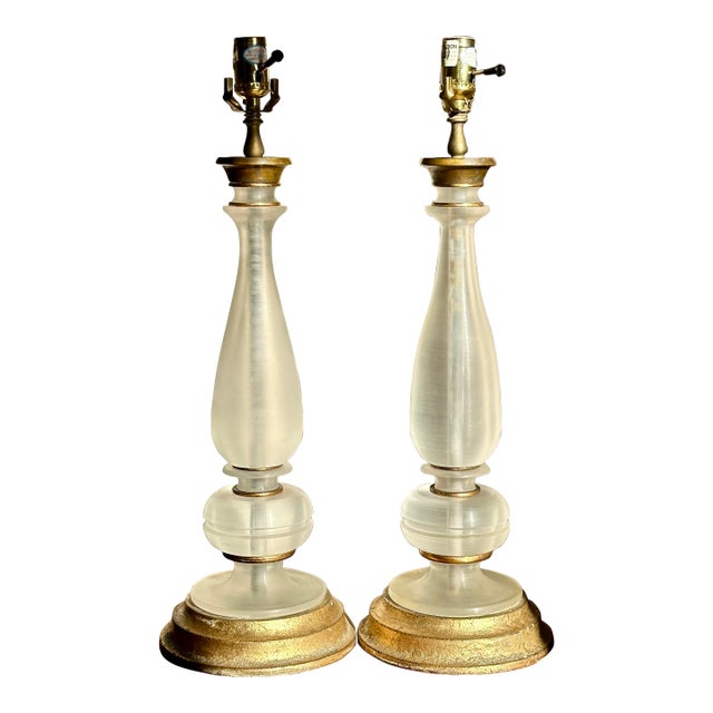 Antique Frosted Glass Table Lamps, Pair For Sale