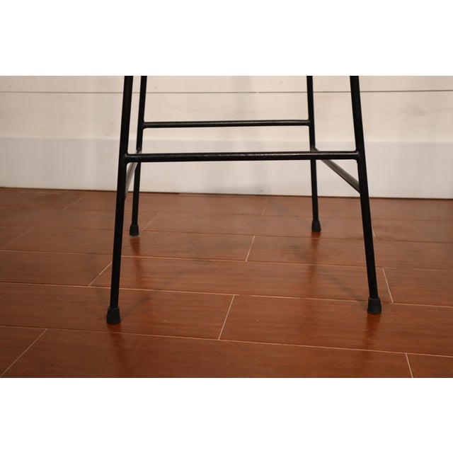 Arthur Umanoff Vintage Mid Century Wicker Iron Bar Stool Pair Set of 2 Arthur Umanoff Raymor Style Retro Atomic 50's 60's For Sale - Image 4 of 7