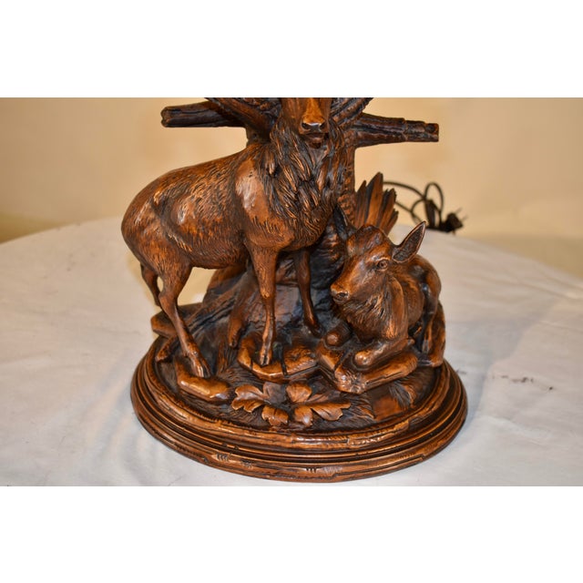 Vintage Black Forest Style Lamp With Two Deer For Sale In Greensboro - Image 6 of 12