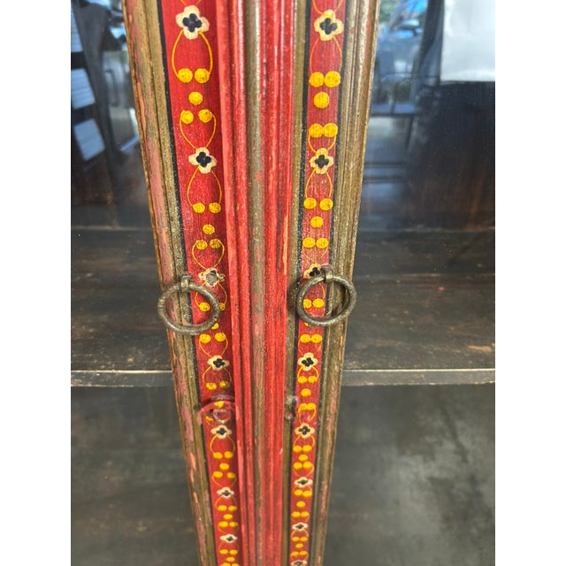 Red Vintage Hand-Painted Rajasthani Display Cabinet – Slim 12" Depth For Sale - Image 8 of 12