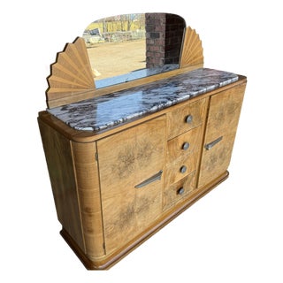 Art Deco Marble Top Server With Mirror For Sale