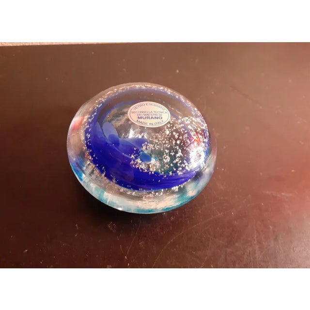 Blue 1980s Murano Art Glass Cobalt Blue Aventurine Paperweight, Made in Italy For Sale - Image 8 of 8