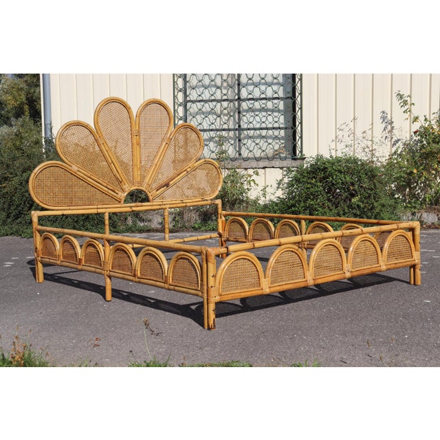 1960s Vintage Rattan and Bamboo Bed, Italy, 1960 For Sale - Image 5 of 7