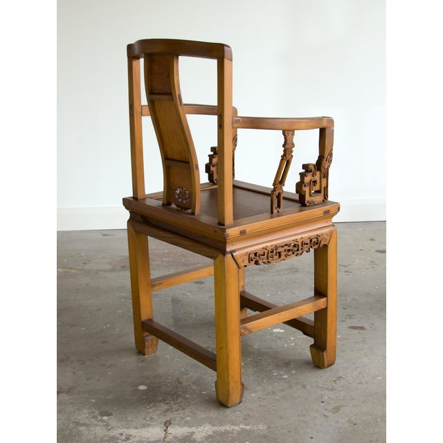 Antique Chinese Carved Elm Southern Official's Hat Armchair With Qilin Splat For Sale - Image 4 of 8