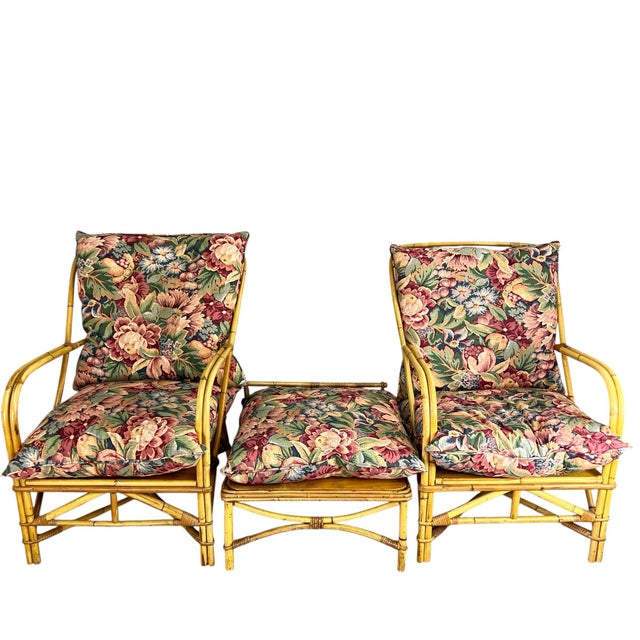 Vintage Bent Bamboo Lounge Chairs and Ottoman For Sale - Image 4 of 11