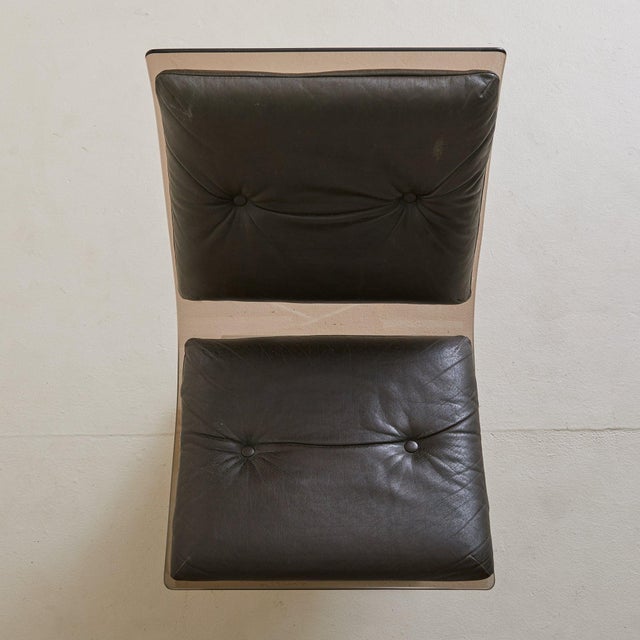 1960s French Saint-Gobain Glass + Leather Accent Chair Attributed to Maison Jansen, 1960s For Sale - Image 5 of 10