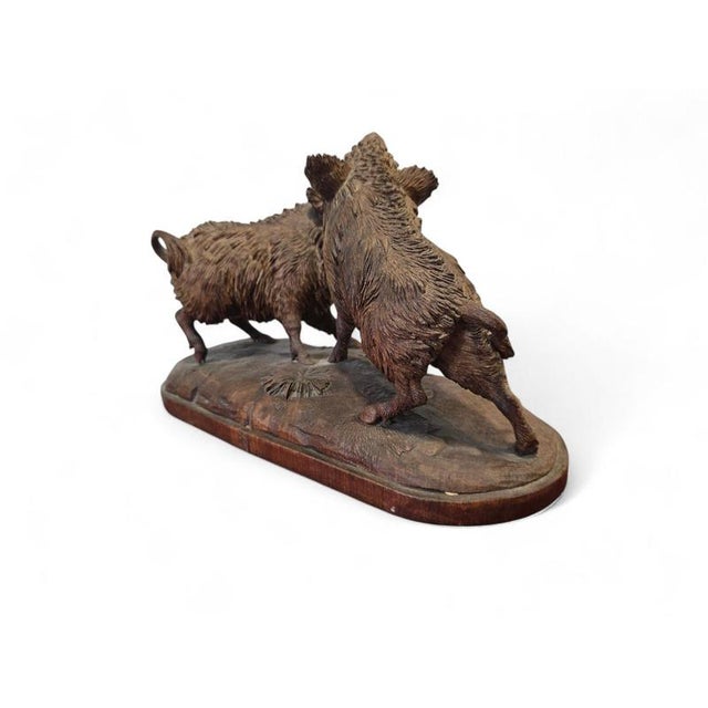 Black Black Forest Carved Sculpture of Two Warthogs, 1880s For Sale - Image 8 of 12