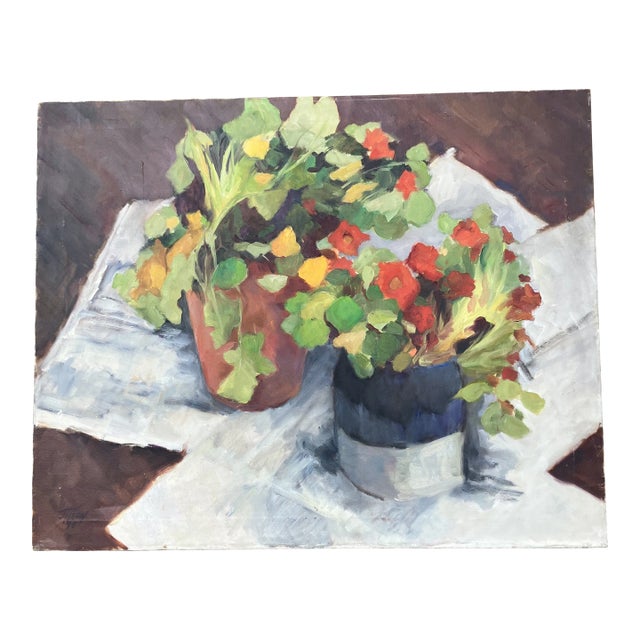 1990’s Original Vintage Impressionist Floral Still Life Painting Signed For Sale