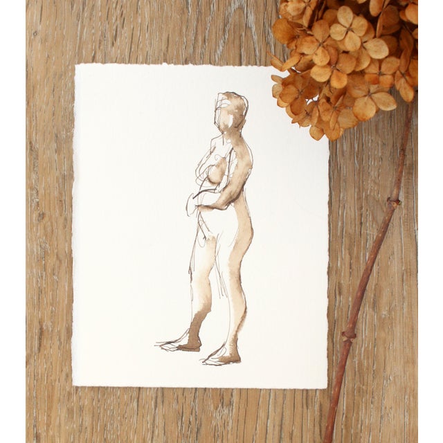 Realism Original Ink Figure Drawing Female Standing Nude by Michelle Arnold Paine For Sale - Image 3 of 3