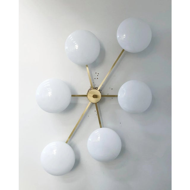Fabio Ltd Angelo Satin Brass Glossy White Glass Flush Mount by Fabio Ltd For Sale - Image 4 of 8