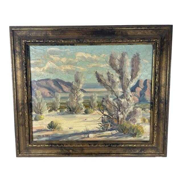Mid 20th Century Carl G. Bray Southwest Desert Landscape Oil Painting in Gilt Frame For Sale
