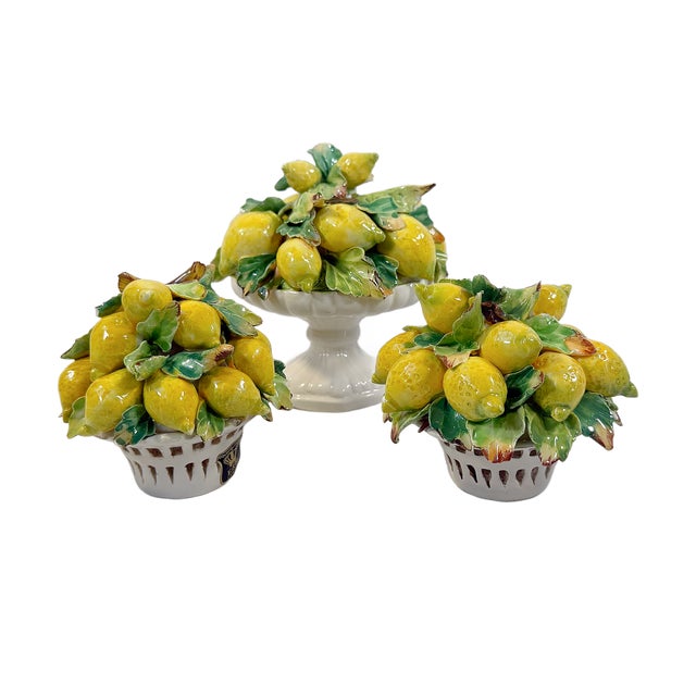1970s Vintage Petite Italian Majolica Lemon Topiary Set of Three For Sale - Image 5 of 8
