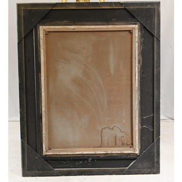 Stunning Victorian style oil painting of a stone maiden in an English country garden - Vivid floral sprays at the centre...