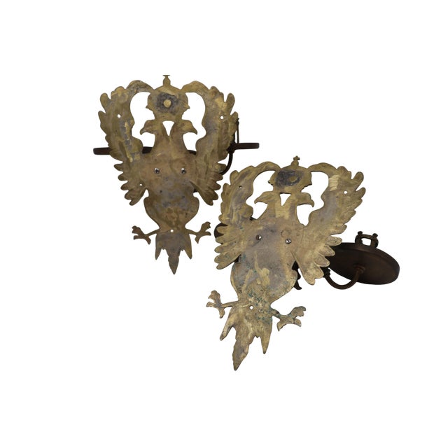 Continental Cast Brass Crowned Double-Headed Eagle & Dragon Candle Sconces — Pair, Attributed to the 19th Century For Sale - Image 18 of 18