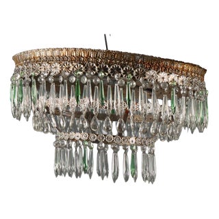 Empire Italian Chandelier in Glass and Gilt Iron For Sale