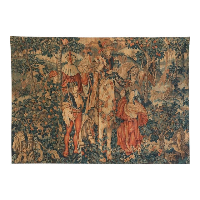 French Figural Verdure Tapestry, Mid-Century For Sale