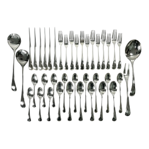 1980s Vintage Minimalist Organic Modern Vivianna Torun for Dansk Silver Plate Flatware - Set of 40
