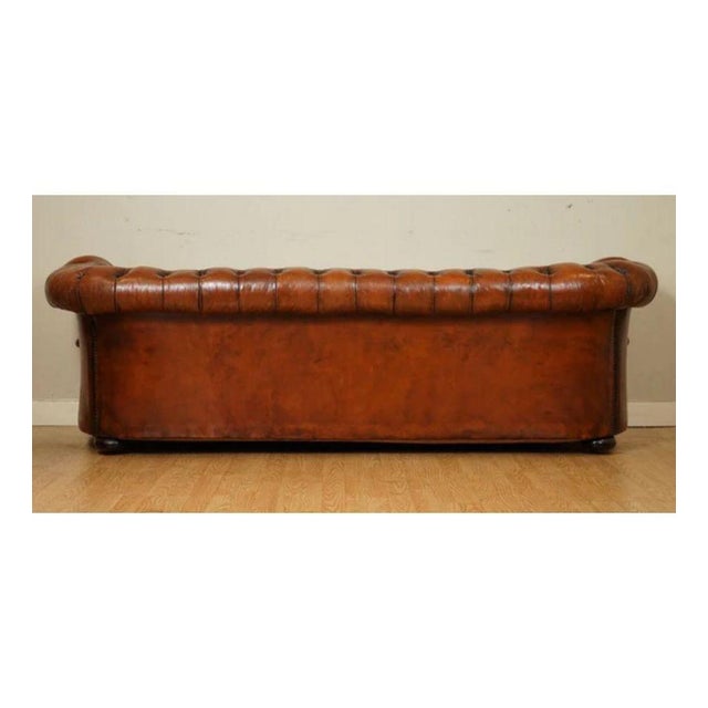 Whiskey Brown Hand-Dyed Leather Chesterfield Club Sofa For Sale - Image 12 of 13