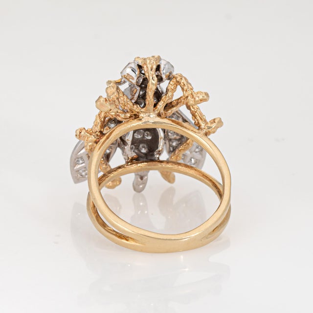 Late 20th Century Diamond Bee Ring Size 6 Large Vintage 14k Yellow Gold Fine Insect Jewelry For Sale In Los Angeles - Image 6 of 7